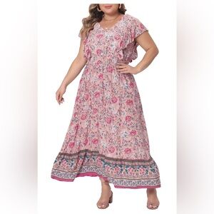 3X New Agnes Orinda Floral Pink Maxi Dress